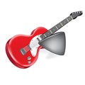 Electric guitar and plastic guitar plectrum isolated