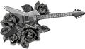 monochromatic electric guitar with roses. Vector isolated on white background. Royalty Free Stock Photo