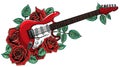 Electric guitar, roses and music notes. vector Royalty Free Stock Photo