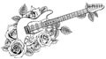 Electric guitar, roses and music notes. vector Royalty Free Stock Photo