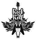 Electric guitar and skull wings with rock and roll