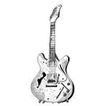 Electric guitar vintage sketch, hand drawn in doodle style illustration Royalty Free Stock Photo