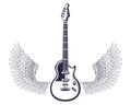 Electric guitar with wings drawn tattoo icon