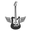 Electric guitar with wings sketch engraving vector Royalty Free Stock Photo