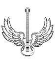 Electric guitar with wings. Stylized electric guitar with angel wings. Black and white illustration of a musical Royalty Free Stock Photo