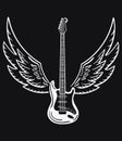 Electric guitar with wings. Stylized electric guitar with angel wings. Black and white illustration of a musical Royalty Free Stock Photo