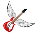 Electric guitar with wings. Royalty Free Stock Photo