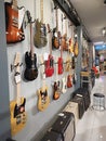 Electric guitars and amplifiers in music store