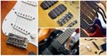 Electric guitars closeup collage with five guitar photos