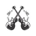 Electric guitars crossed instruments musical emblem