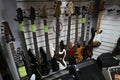 Electric guitars in a musical instrument store Royalty Free Stock Photo