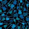 Electric guitars seamless background, music theme seamless pattern with hand drawn lines textures, vector. Royalty Free Stock Photo