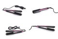 Electric hair styler with ceramic plates and ripple effect on white background, isolate, cosmetology