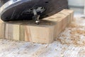 Electric handheld router, woodworking close-up. Selective focus Royalty Free Stock Photo