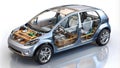The Electric Heart: A 3D Cutaway Unveiling the Inner Workings of an Electric Car AI Generated