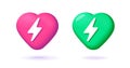 Electric heart with lightning thunderbolt 3d icon vector graphic, super power cardio energy charge symbol illustration, artificial Royalty Free Stock Photo