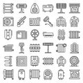 Electric heater icon set, outline style