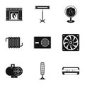 Electric heater icon set, simple style