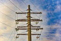 Electric high voltage pole with wires Royalty Free Stock Photo