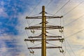 Electric high voltage pole with wires Royalty Free Stock Photo