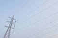 Electric high voltage post with sky background - High voltage po Royalty Free Stock Photo