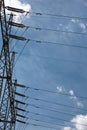 Electric high voltage post with sky background Royalty Free Stock Photo