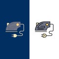 Electric, Home, Iron, Machine  Icons. Flat and Line Filled Icon Set Vector Blue Background Royalty Free Stock Photo