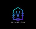 Electric House V Letter Icon Design With Electrical Engineering Component Symbol. Electrical House Service Royalty Free Stock Photo