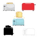 Electric household isolated equipment. Vector. Set of toasters. Illustration on white background