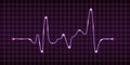 Electric impulse signal, heart beat pulse monitor, oscilloscope electrocardiogram graph. Purple glowing electric light effect.