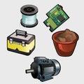 Electric industry set, motor, coil, chip and other Royalty Free Stock Photo
