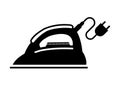 Electric iron with wire. Simple illustration in black and white. Royalty Free Stock Photo