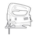 Electric jigsaw - illustration on a white background, coloring book. manual carpentry tool for repair. black and white