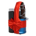 Electric juicer with red ribbon and bow. 3D rendering