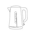 Electric kettle continuous line drawing. One line art of home appliance, kitchen, electrical, boiling water, cooking.