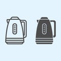 Electric kettle line and solid icon. Plastic pan, appliance for boiling water. Home-style kitchen vector design concept Royalty Free Stock Photo