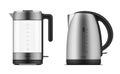 Electric kettle metallic glass teapot for boiling water set realistic vector illustration