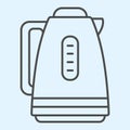 Electric kettle thin line icon. Plastic pan, appliance for boiling water. Home-style kitchen vector design concept Royalty Free Stock Photo