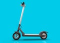 Electric kick scooter, ecologic urban vehicle, blue background