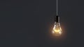 Electric lamp hanging on a wire in the room. Loneliness concept