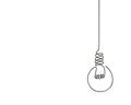 Electric light bulb continuous one line drawing, Vector minimalist linear lamp illustration