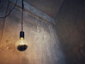 Electric light bulb hanging on a ceiling. Royalty Free Stock Photo