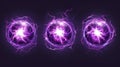 Electric lightning ball animation sprite for game modern design. Purple thunder energy attack fx set for video explosion