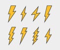 Electric lightning bolt logo set for your needs. Thunder icon. Modern flat style vector illustration Royalty Free Stock Photo