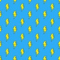 Electric lightning bolt seamless pattern. Vector background. Thunderbolt theme illustration. Royalty Free Stock Photo