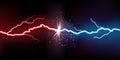 Electric lightning collision. VS battle effect. Flash light. Thunderbolts clash. Thunder burst with sparks. Fight power