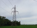 The electric line has gone through the same tower Royalty Free Stock Photo