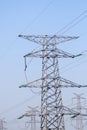 Electric line power tower with blue sky
