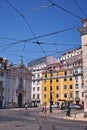 Electric lines for the tram on a square in Lisbon