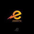 Electric logo. E monogram. Orange letter with lightning.